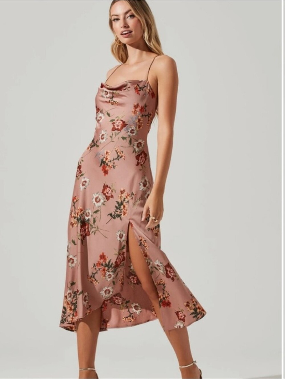 Astr Floral Slip Midi Dress in Dusty Rose